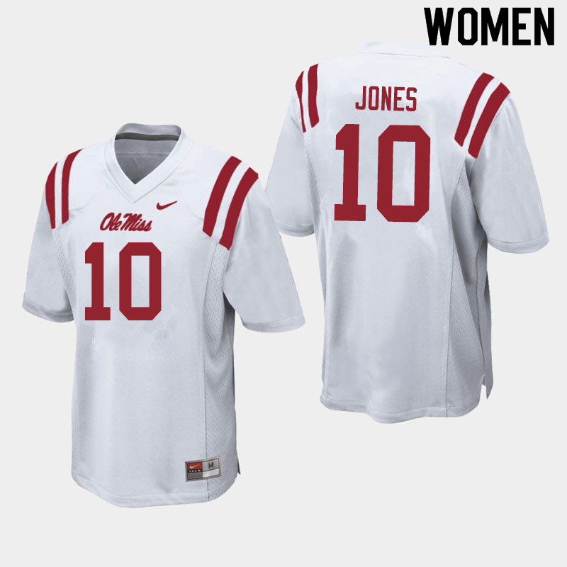 Jacquez Jones Ole Miss Rebels NCAA Women's White #10 Stitched Limited College Football Jersey ERT8158BP